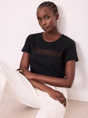 Mint Velvet Black Lace Trim T-Shirt - Image 1 of 7