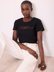 Mint Velvet Black Lace Trim T-Shirt - Image 2 of 7