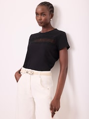 Mint Velvet Black Lace Trim T-Shirt - Image 3 of 7
