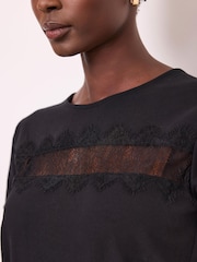 Mint Velvet Black Lace Trim T-Shirt - Image 4 of 7