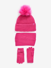 Bright Pink Soft Ribbed Hat, Gloves And Scarf Set (3-16yrs) - Image 1 of 5
