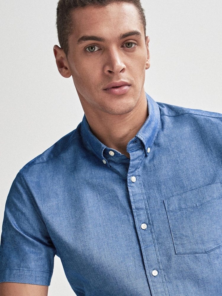 Bleu - Chemise Oxford standard à manches courtes - Image 4 of 5