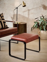 French Connection Conkor Brown Quartz Leather Look Footstool - Image 1 of 5