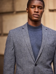Navy Blue Brushed Check Blazer With Wool - Image 1 of 13