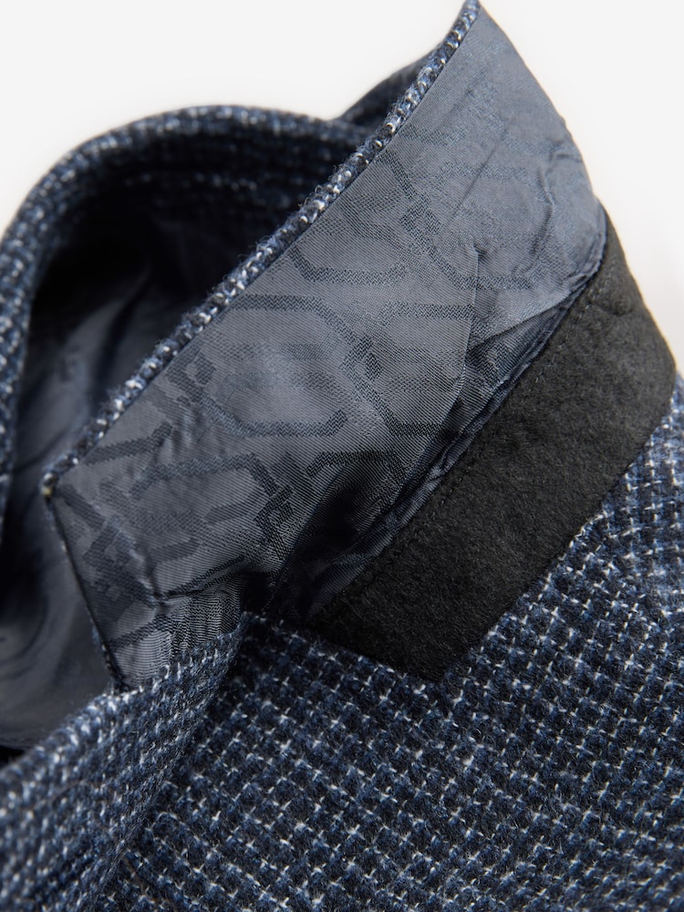 Navy Blue Brushed Check Blazer With Wool - Image 13 of 13