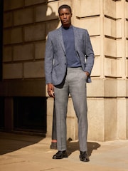 Navy Blue Brushed Check Blazer With Wool - Image 2 of 13