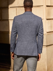 Navy Blue Brushed Check Blazer With Wool - Image 3 of 13