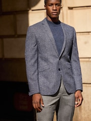 Navy Blue Brushed Check Blazer With Wool - Image 4 of 13