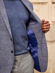 Navy Blue Brushed Check Blazer With Wool - Image 6 of 13