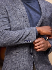 Navy Blue Brushed Check Blazer With Wool - Image 7 of 13