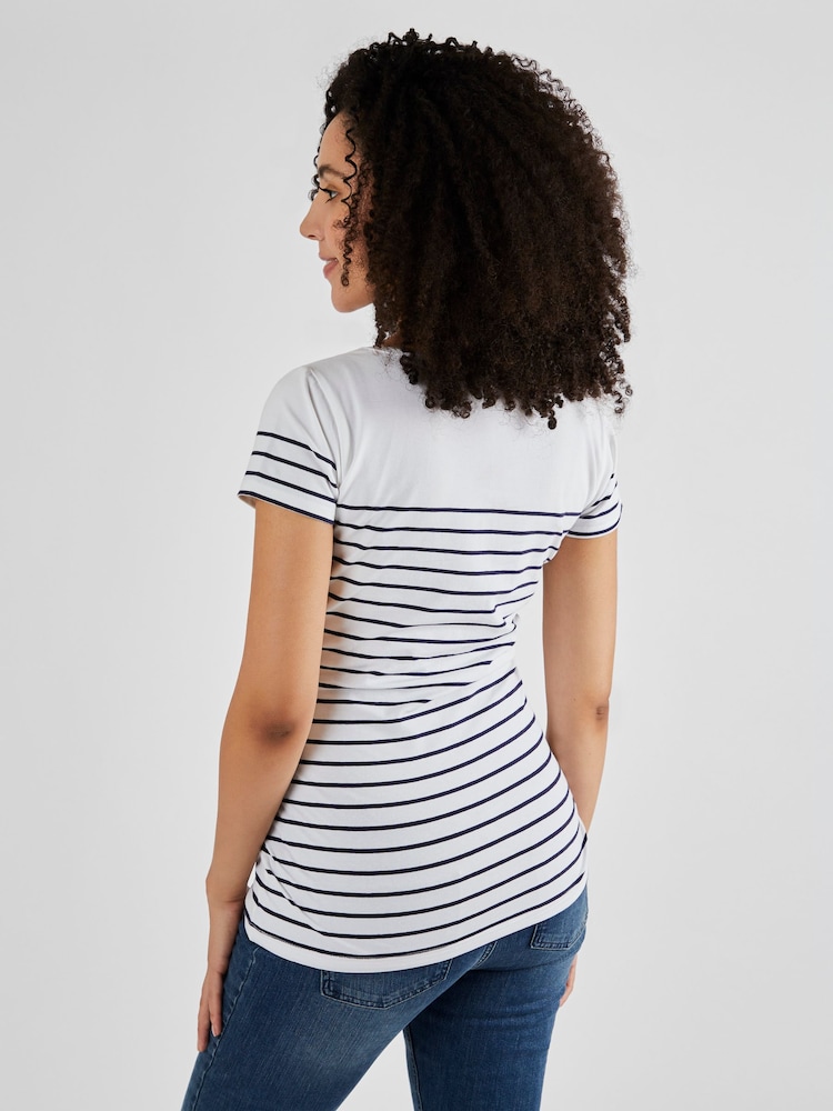 JoJo Maman Bébé White Navy Stripe Breton Stripe Nursing T-Shirt - Image 2 of 5