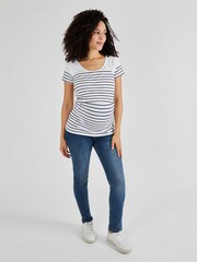 JoJo Maman Bébé White Navy Stripe Breton Stripe Nursing T-Shirt - Image 3 of 5