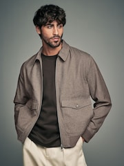 Brown Taupe Textured Blouson Jacket - Image 1 of 8
