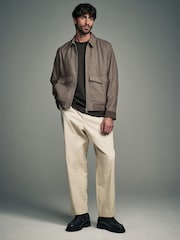 Brown Taupe Textured Blouson Jacket - Image 2 of 8