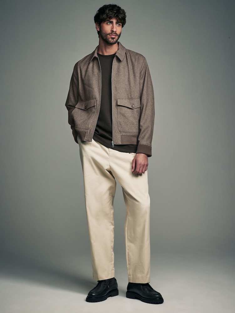 Brown Taupe Textured Blouson Jacket - Image 2 of 8