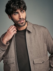 Brown Taupe Textured Blouson Jacket - Image 4 of 8