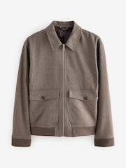 Brown Taupe Textured Blouson Jacket - Image 5 of 8