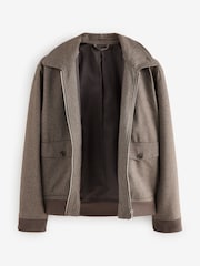 Brown Taupe Textured Blouson Jacket - Image 6 of 8