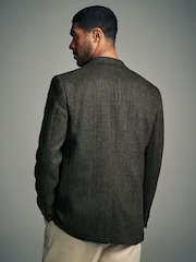 Khaki Green Regular Fit Wool Rich Herringbone Blazer - Image 2 of 9