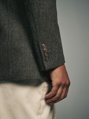 Khaki Green Regular Fit Wool Rich Herringbone Blazer - Image 3 of 9
