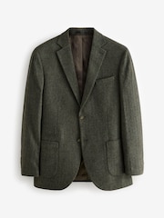 Khaki Green Regular Fit Wool Rich Herringbone Blazer - Image 4 of 9