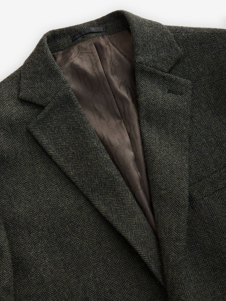 Khaki Green Regular Fit Wool Rich Herringbone Blazer - Image 5 of 9