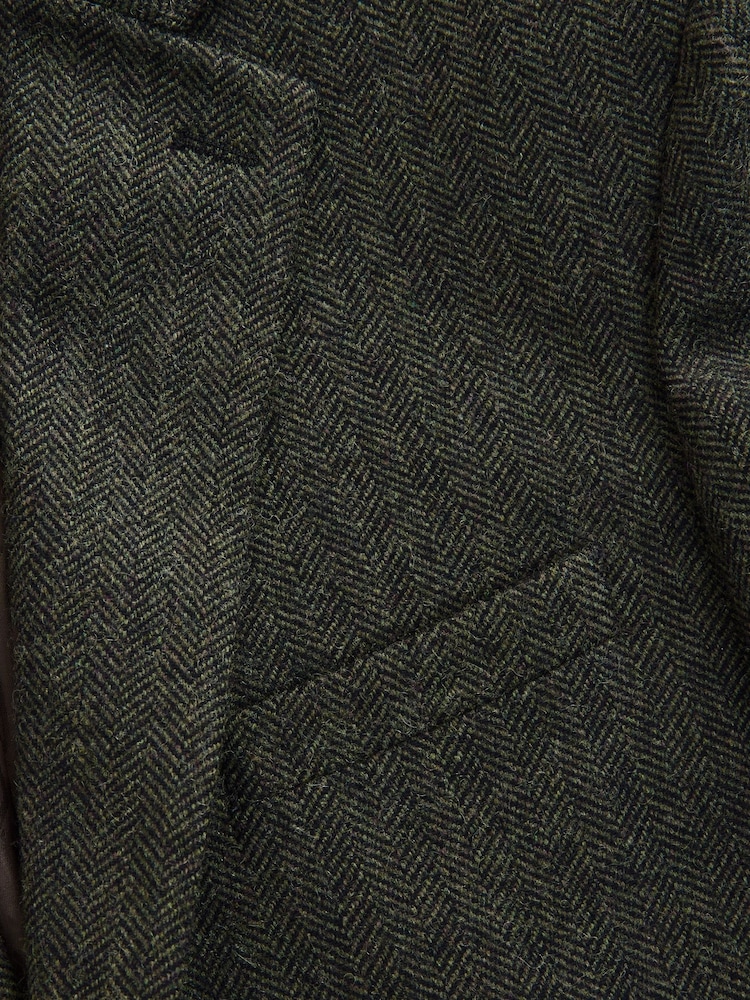 Khaki Green Regular Fit Wool Rich Herringbone Blazer - Image 6 of 9