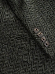 Khaki Green Regular Fit Wool Rich Herringbone Blazer - Image 7 of 9