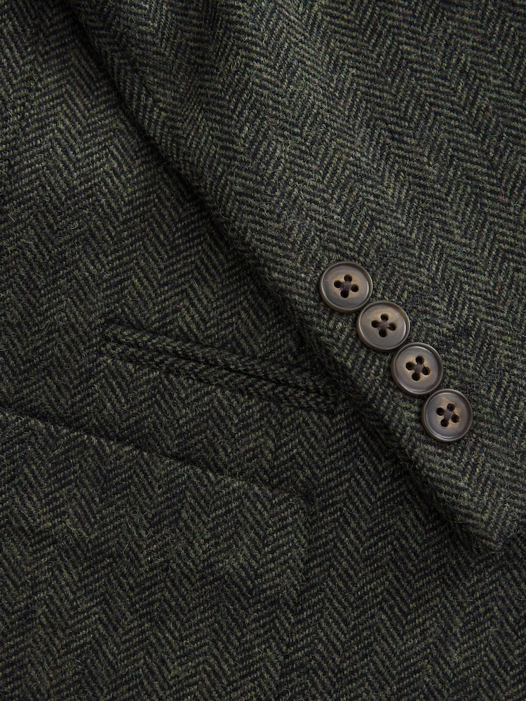 Khaki Green Regular Fit Wool Rich Herringbone Blazer - Image 7 of 9