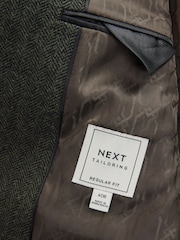 Khaki Green Regular Fit Wool Rich Herringbone Blazer - Image 8 of 9
