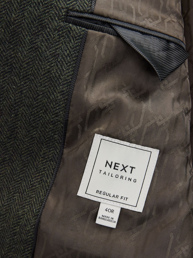 Khaki Green Regular Fit Wool Rich Herringbone Blazer - Image 8 of 9
