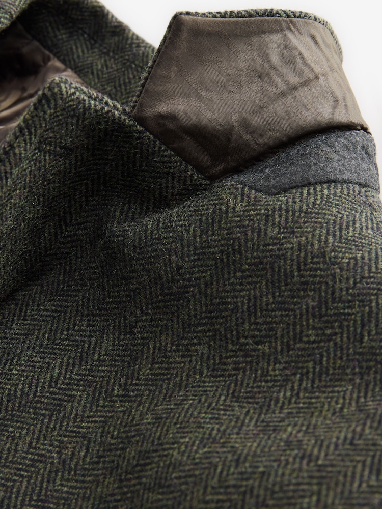 Khaki Green Regular Fit Wool Rich Herringbone Blazer - Image 9 of 9