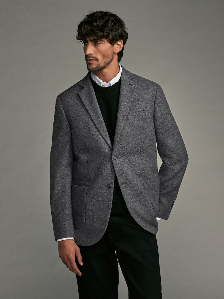 Grey Regular Fit Wool Rich Herringbone Blazer - Image 1 of 13