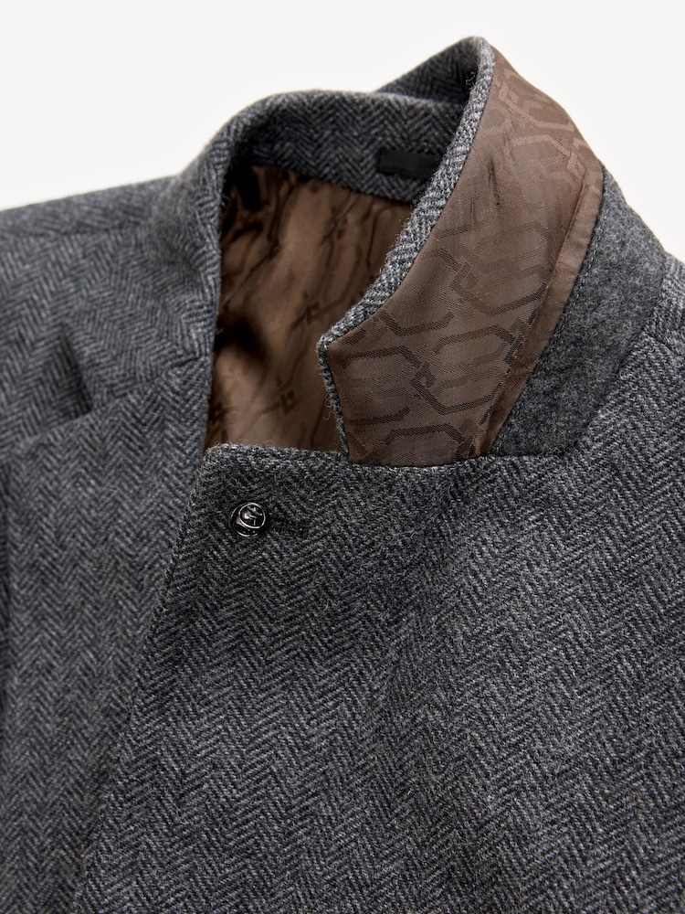 Charcoal Grey Regular Fit Wool Rich Herringbone Blazer - Image 11 of 13