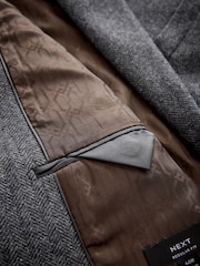 Grey Regular Fit Wool Rich Herringbone Blazer - Image 12 of 13