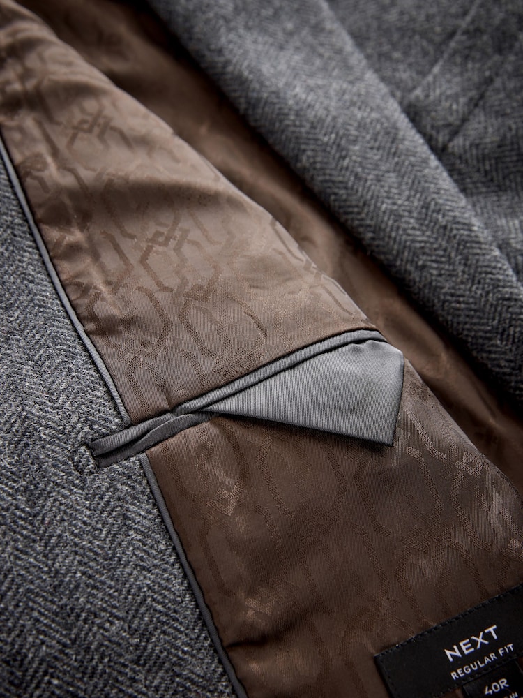 Charcoal Grey Regular Fit Wool Rich Herringbone Blazer - Image 12 of 13