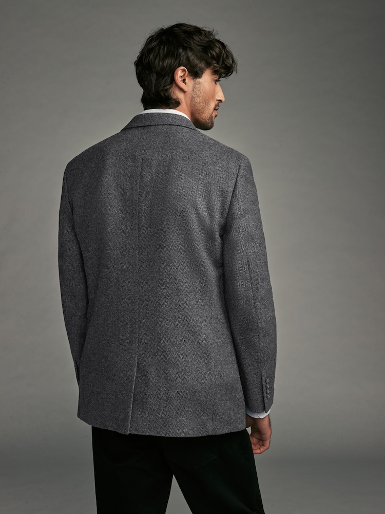 Grey Regular Fit Wool Rich Herringbone Blazer - Image 2 of 13