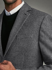 Grey Regular Fit Wool Rich Herringbone Blazer - Image 3 of 13