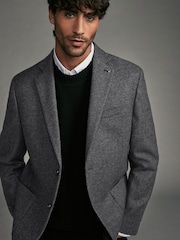 Grey Regular Fit Wool Rich Herringbone Blazer - Image 4 of 13