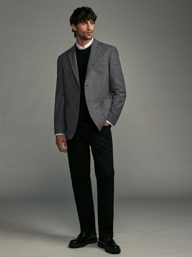 Charcoal Grey Regular Fit Wool Rich Herringbone Blazer - Image 5 of 13