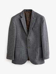 Grey Regular Fit Wool Rich Herringbone Blazer - Image 7 of 13