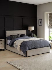 Soft Texture Light Natural Elliot Metal Upholstered Ottoman Storage Bed Frame - Image 1 of 8