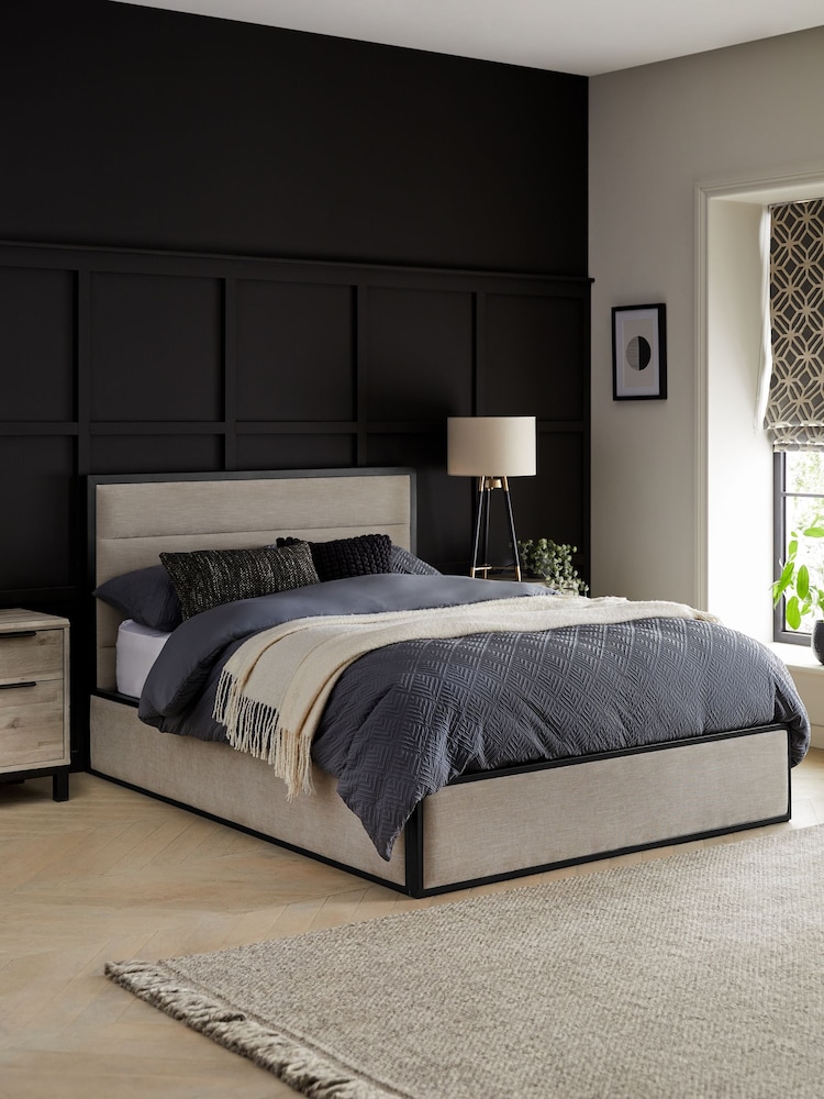 Soft Texture Light Natural Elliot Metal Upholstered Ottoman Storage Bed Frame - Image 1 of 8