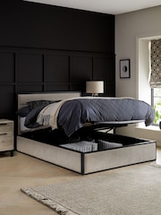 Soft Texture Light Natural Elliot Metal Upholstered Ottoman Storage Bed Frame - Image 2 of 8