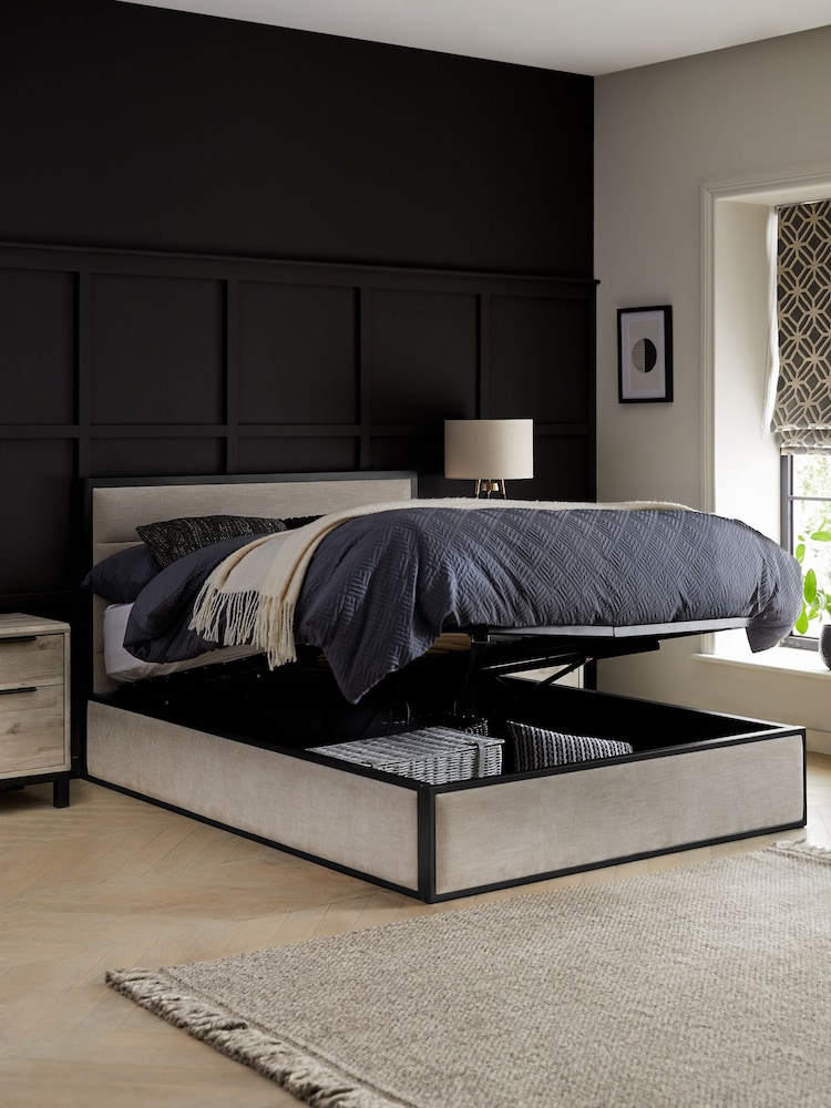 Soft Texture Light Natural Elliot Metal Upholstered Ottoman Storage Bed Frame - Image 2 of 8