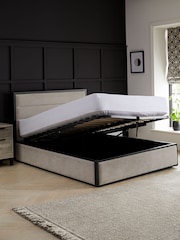Soft Texture Light Natural Elliot Metal Upholstered Ottoman Storage Bed Frame - Image 3 of 8