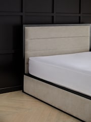 Soft Texture Light Natural Elliot Metal Upholstered Ottoman Storage Bed Frame - Image 6 of 8