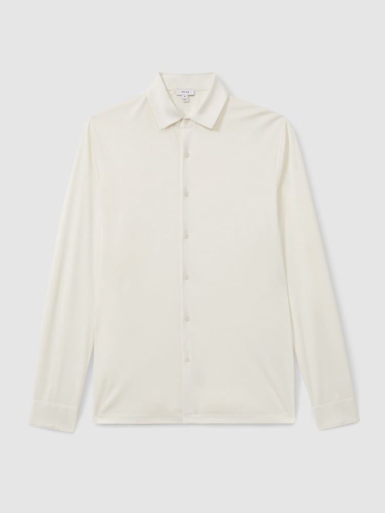 Reiss Ecru Viscount Slim Fit Mercerised Cotton Jersey Shirt - Image 2 of 5