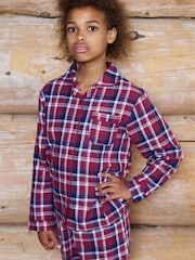 The Little Tailor Red Checked Flannel Button Through Christmas Pyjamas - Image 3 of 4