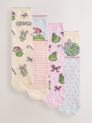 Pink/Green Christmas The Grinch Licensed Ankle Socks 4 Pack - Image 1 of 7
